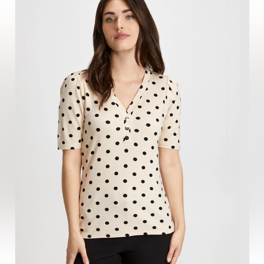 Laura Polka Dot V-Neck Top Tan Black